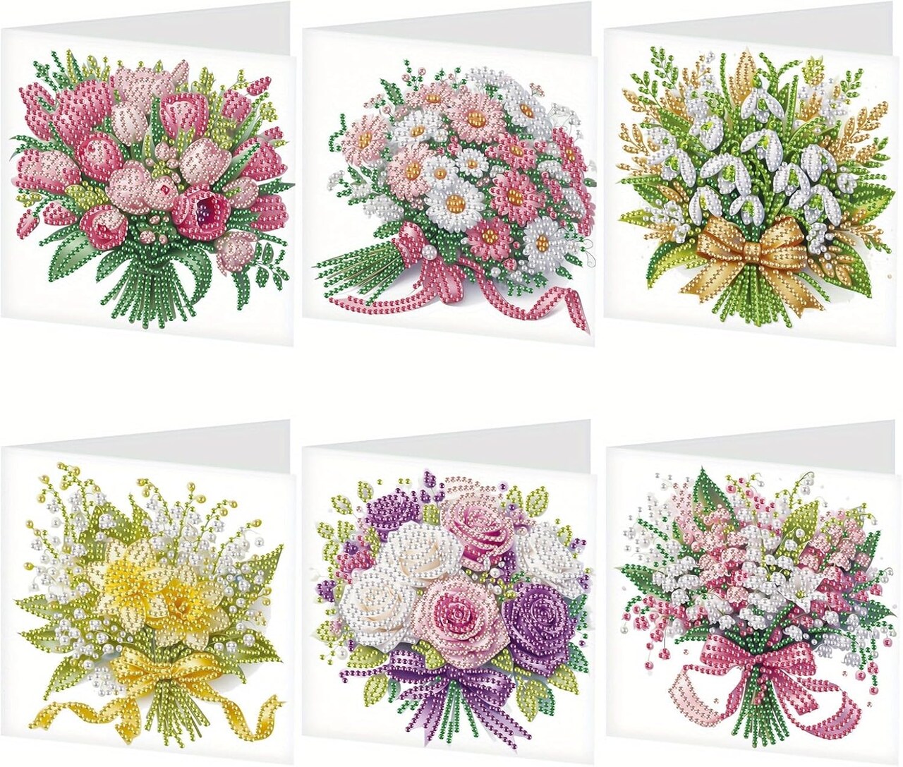6-Pack DIY Flower Diamond Art Greeting Card Kit – Special Shaped Glitter Cards with Resin Diamonds for Christmas, Birthday, Thanksgiving & Blessings